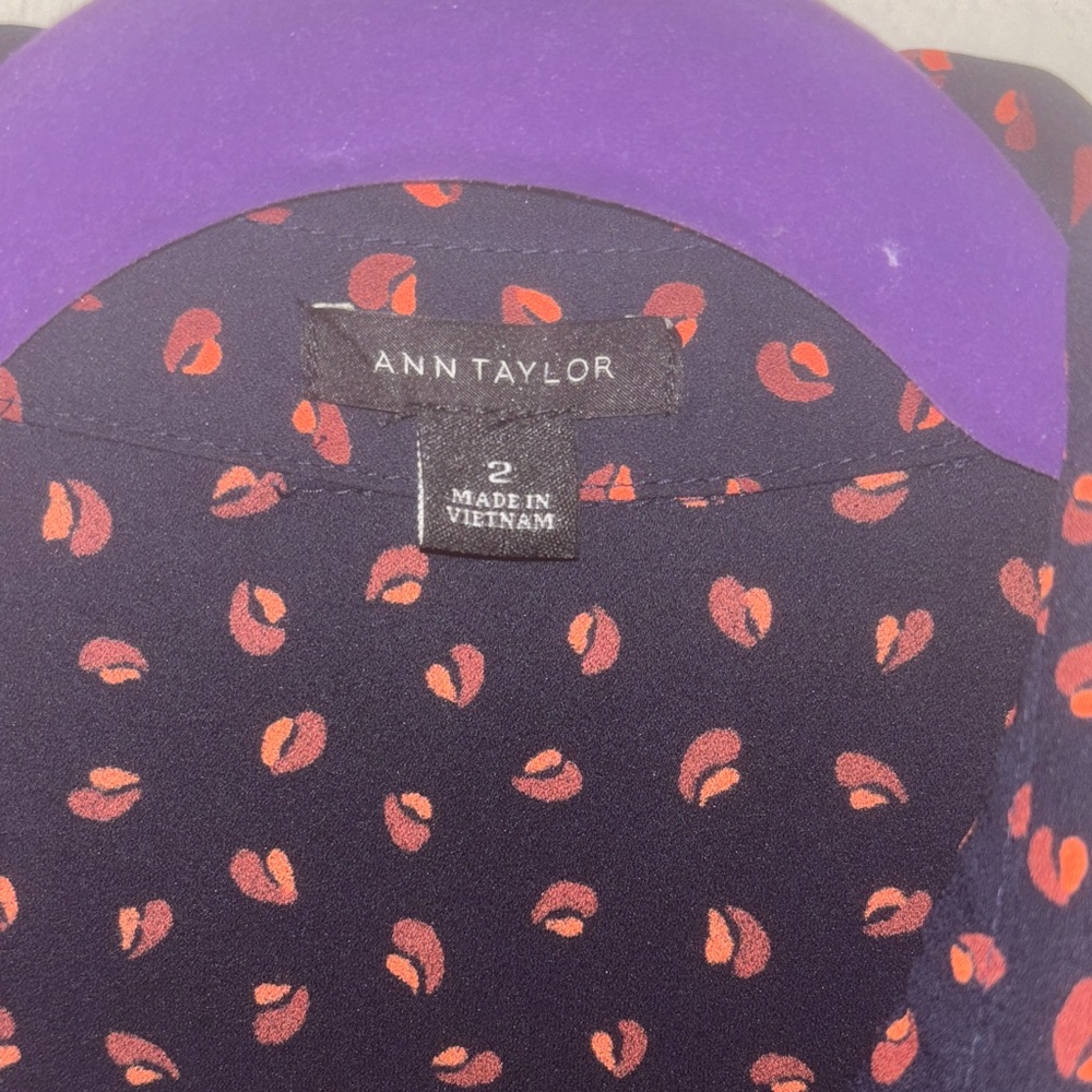 Ann Taylor Navy and Orange Patterned Dress